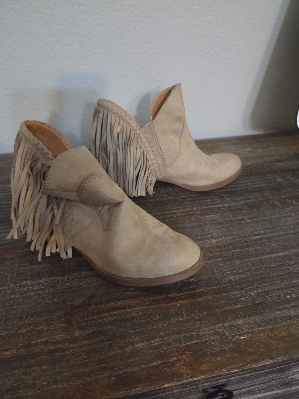 Not Rated Suede Fringe Ankle Boots - Taupe